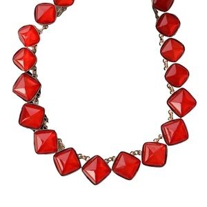 ANNE KLEIN • Bright Red Squares Gold Necklace